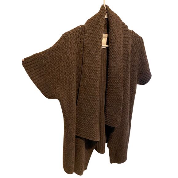 Kenar Open Front Short Sleeve Cardigan Large Brown Wool Textured Knit Sweater - Picture 3 of 7